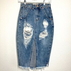 One Teaspoon Distressed Denim Skirt Cadillac Pacifica Pencil Skirt 24 High Waist